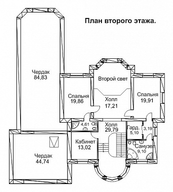 Проект дома с гаражом на два автомобиля, бассейном и небольшой террасой / План 2 этажа