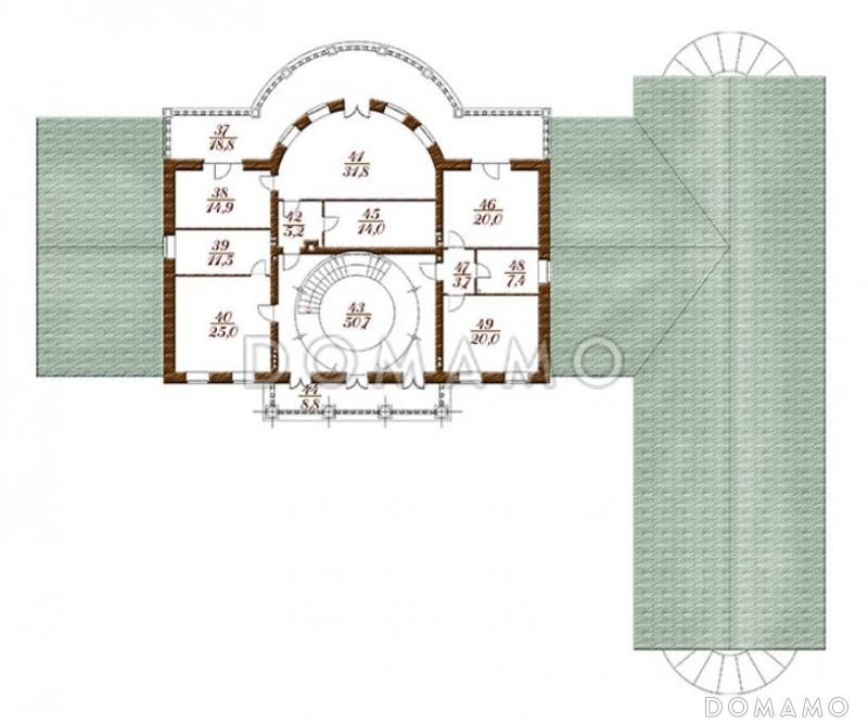 Проект загородного особняка из кирпича с полукруглым эркером / План 2 этажа