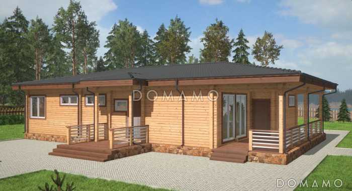 Проект одноэтажного дома из клееного бруса с отдельным входом в котельную