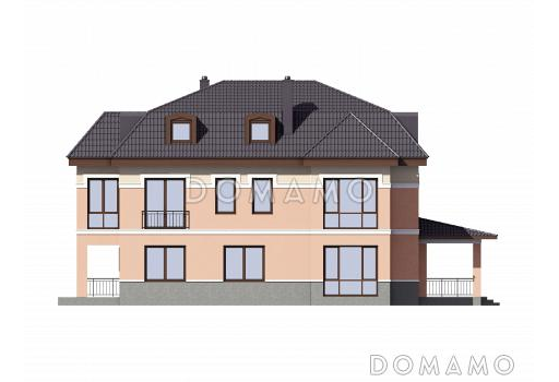 Проект двухэтажного особняка из газобетона с мансардой / Фасад 1