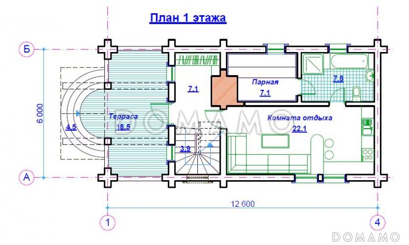Проект бани со свайным фундаментом / План 1 этажа