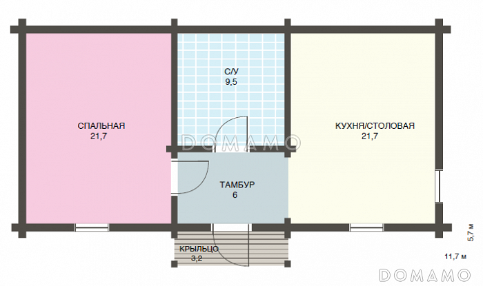 Проект небольшого дачного дома с одной просторной спальней / План 1 этажа
