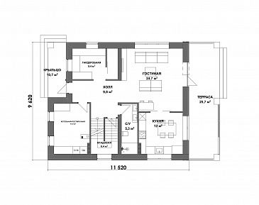 Проект дома из газобетона с 3 спальнями и ванной на втором этаже / План 1 этажа
