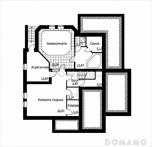 Проект коттеджа с встроенным гаражом / План цокольного этажа