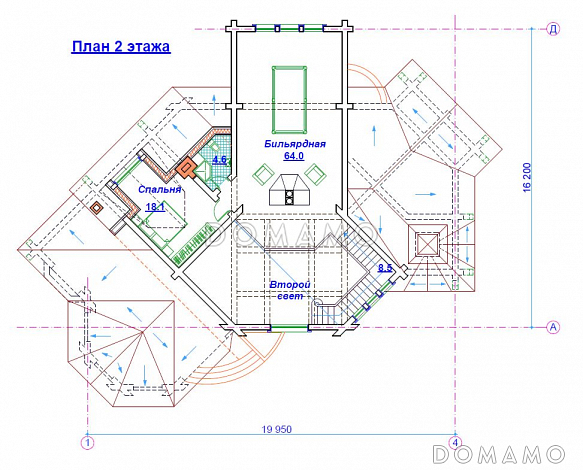 Проект бани с двухсветной гостиной / План мансардного этажа