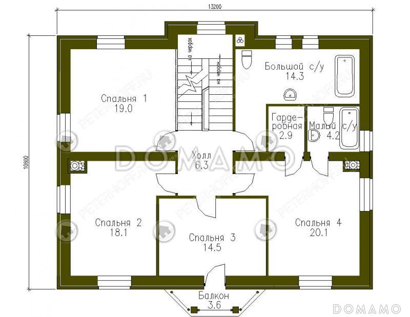 Проект коттеджа с гаражом и навесом для машины / План 2 этажа