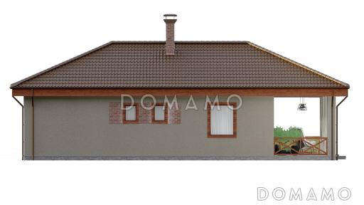 Проект одноэтажного дома из кирпича с большой террасой и двумя спальнями / Фасад 1