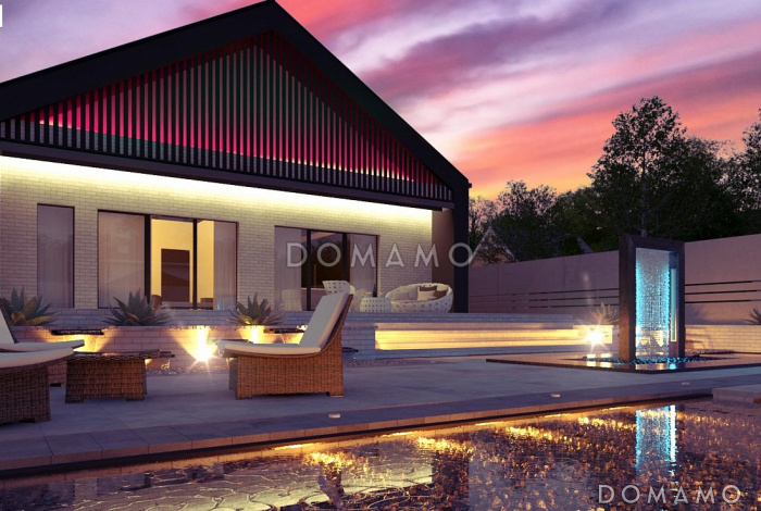 Проект современного одноэтажного дома из газобетона с тремя спальнями и гаражом