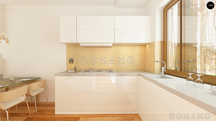 Проект компактного одноэтажного дома небольшой площади из кирпича с двумя спальнями