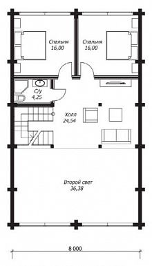 Проект дома из клееного бруса с сауной на первом этаже / План мансардного этажа