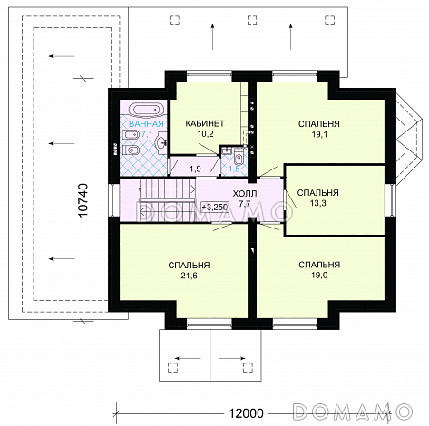 Проект дома с гаражом на две машины и кабинетом на мансардном этаже / План мансардного этажа