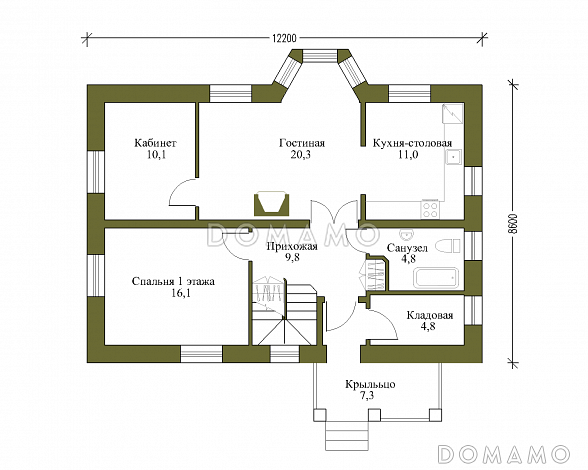 Проект дома в европейском стиле с подвалом / План 1 этажа