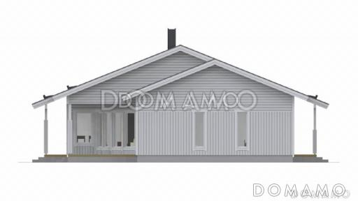 Проект газобетонного дома с двускатной крышей, панорамным округлым остеклением / Фасад 4