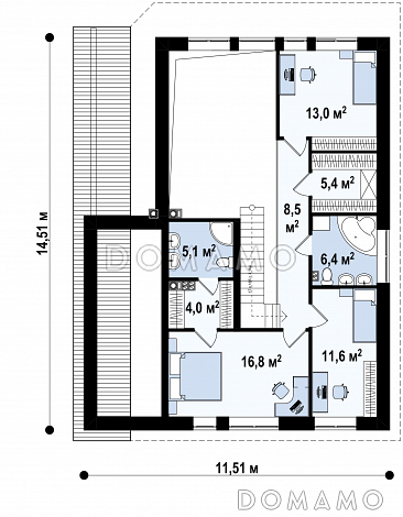 Проект дома с мансардой, террасой, кабинетом, кладовой, вторым светом, мастер-спальней / План мансардного этажа