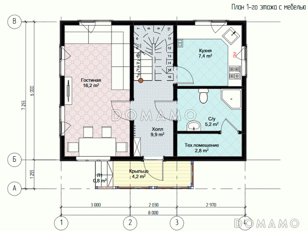 Каркасный дом "Миссури" / План 1 этажа