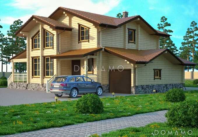 Проект дома из клееного бруса с гаражом