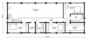 Проект большого двухэтажного дома из клееного бруса с гаражом / План 2 этажа