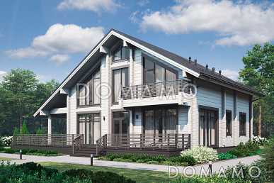 Проект дома из бруса с 4 спальнями, вторым светом и длинной террасой