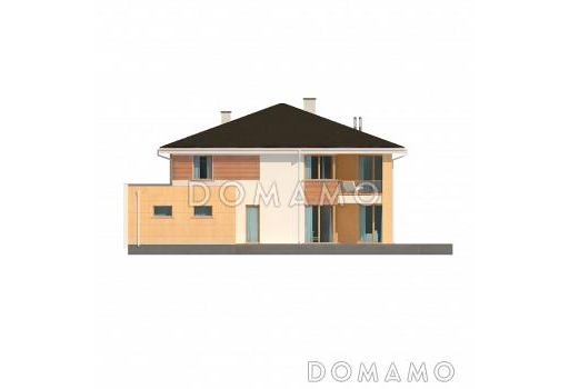 Проект просторного двухэтажного дома из кирпича с гаражом на два автомобиля для большой семьи / Фасад 1