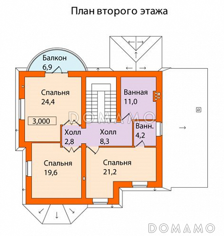 Проект кирпичного дома с эркером в виде полубашенки на главном фасаде / План 2 этажа