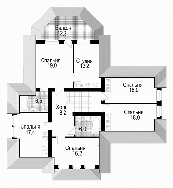 Проект двухэтажного дома из кирпича с мансардой / План мансардного этажа
