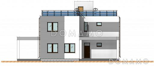 Проект загородного дома с просторной кухней-гостиной, кабинетом и сауной на втором этаже / Фасад 1