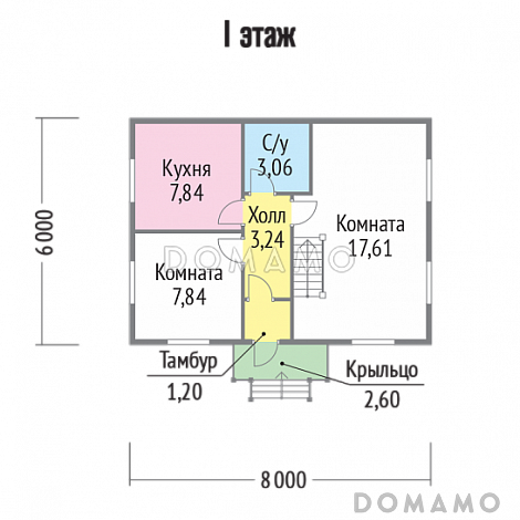 Проект миниатюрного дома из клееного бруса / План 1 этажа