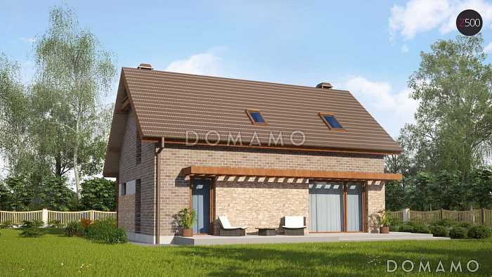 Проект одноэтажного мансардного дома из газобетона c отделкой фасадов облицовочным кирпичом, с кабинетом и тремя спальнями 