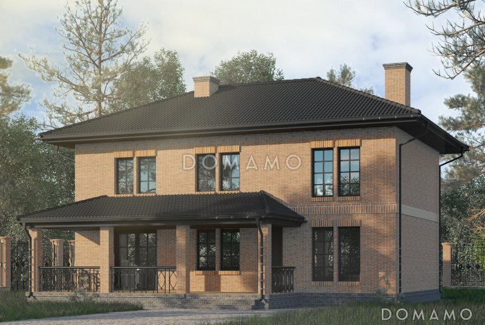 Проект двухэтажного дома с просторной гостиной, террасой и комнатой для отдыха