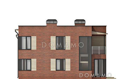 Проект двухэтажного кирпичного дома с двумя балконами на втором этаже / Фасад 3