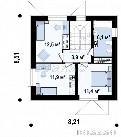 Проект компактного двухэтажного дома с тремя спальнями на втором этаже, удобной прихожей / План 2 этажа