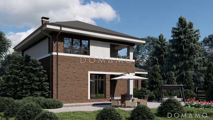 Проект двухэтажного дома с кухней с выходом на террасу и в гараж, кабинетом