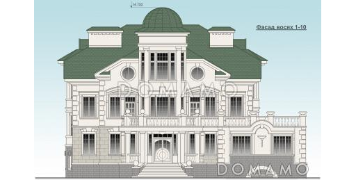 Проект жилого дома с небольшим бассейном на цокольном этаже / Фасад 1