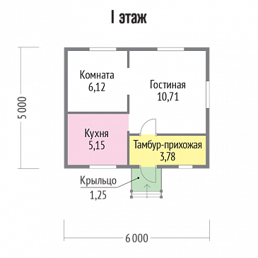 Проект каркасного дома 6х5 / План 1 этажа