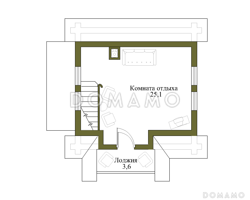 Проект бани с мансардой в русском стиле / План мансардного этажа