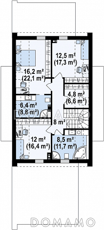 Проект удобного современного одноэтажного мансардного дома из газобетона с гаражом и тремя спальнями на мансарде / План мансардного этажа