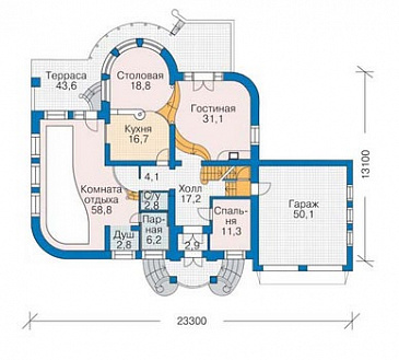 Проект большого дома с гаражом на две машины / План 1 этажа