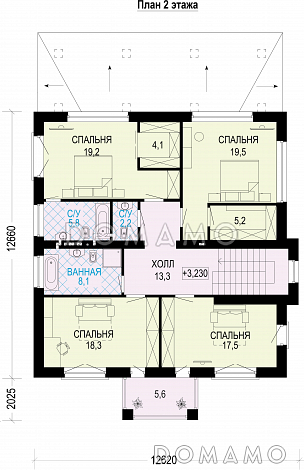 Проект трехэтажного загородного дома из кирпича / План 2 этажа
