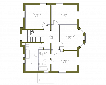 Проект кирпичного коттеджа с подвалом и мансардой / План 2 этажа