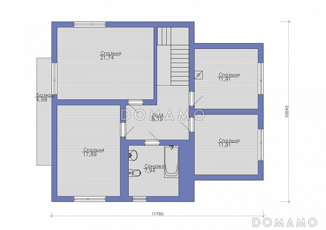 Компактный коттедж с 4 спальнями и гаражом на 1 машину / План мансардного этажа