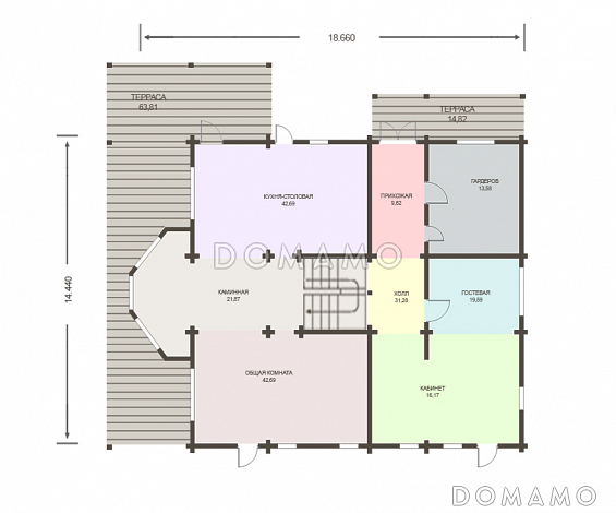 Проект огромного дома из клееного бруса общей площадью более 600 м2 / План 1 этажа