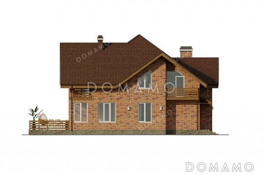 Проект дома с мастер-спальней, постирочной, двумя балконами, верандой и террасой / Фасад 2