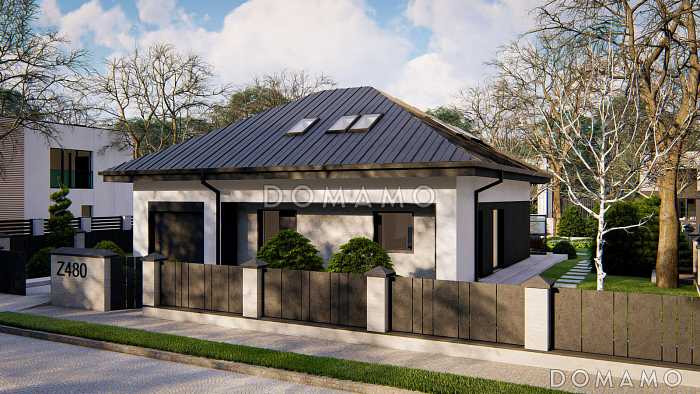 Проект загородного дома с мансардой, гаражом на одну машину, кладовой на кухне