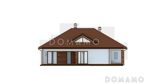 Проект одноэтажного дома из кирпича с крытой террасой и оранжереей / Фасад 3