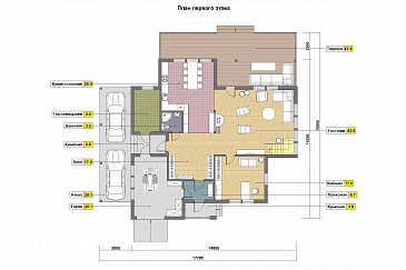 Проект кирпичного дома с отделкой из двух материалов / План 1 этажа