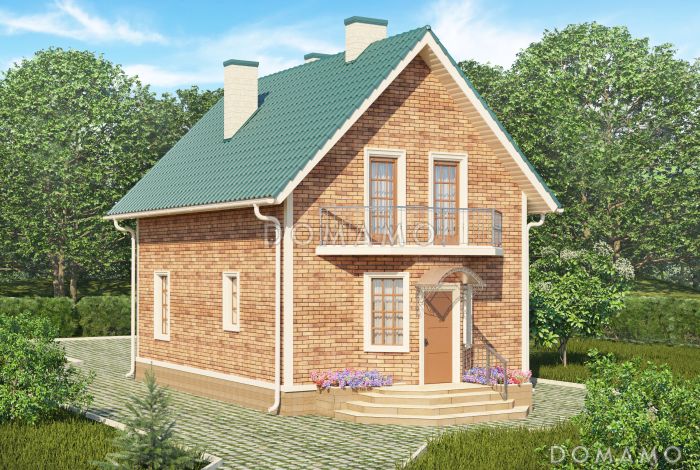 Проект небольшого загородного дома с двумя эркерами для постоянного проживания