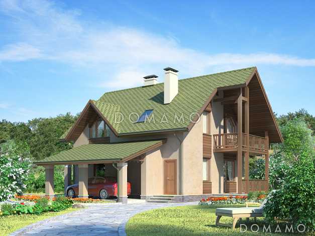Проект дома из SIP панелей с навесом для автомобиля