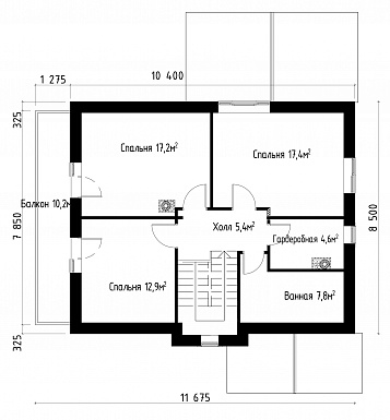 Проект коттеджа шале с террасой и балконом. / План мансардного этажа