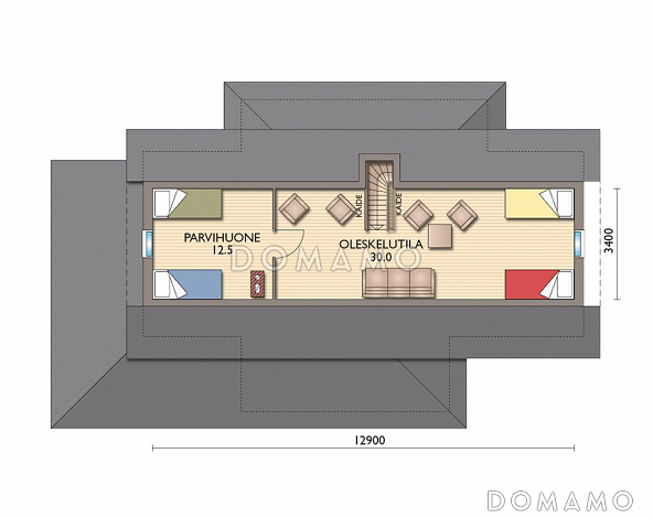 Проект дома с двумя спальнями и сауной на первом этаже / План мансардного этажа
