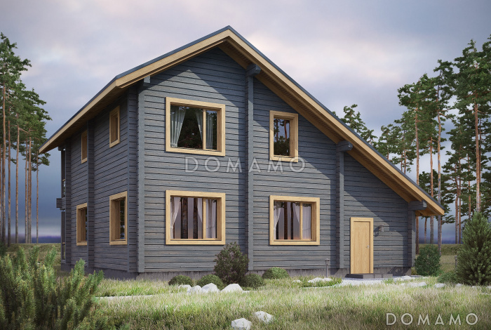 Проект комфортабельного дома из бруса с гаражом и изящной террасой